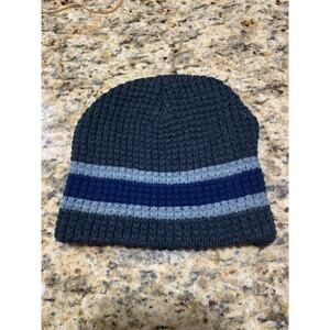 Beanie Mens Gray with Blue Stripe  - OS